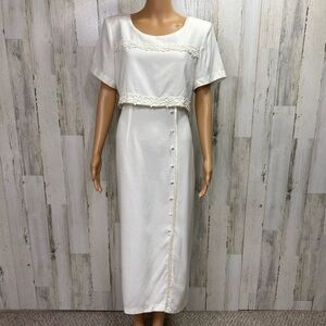 DJI Vintage 90’s Off White Popover‎ Midi Dress